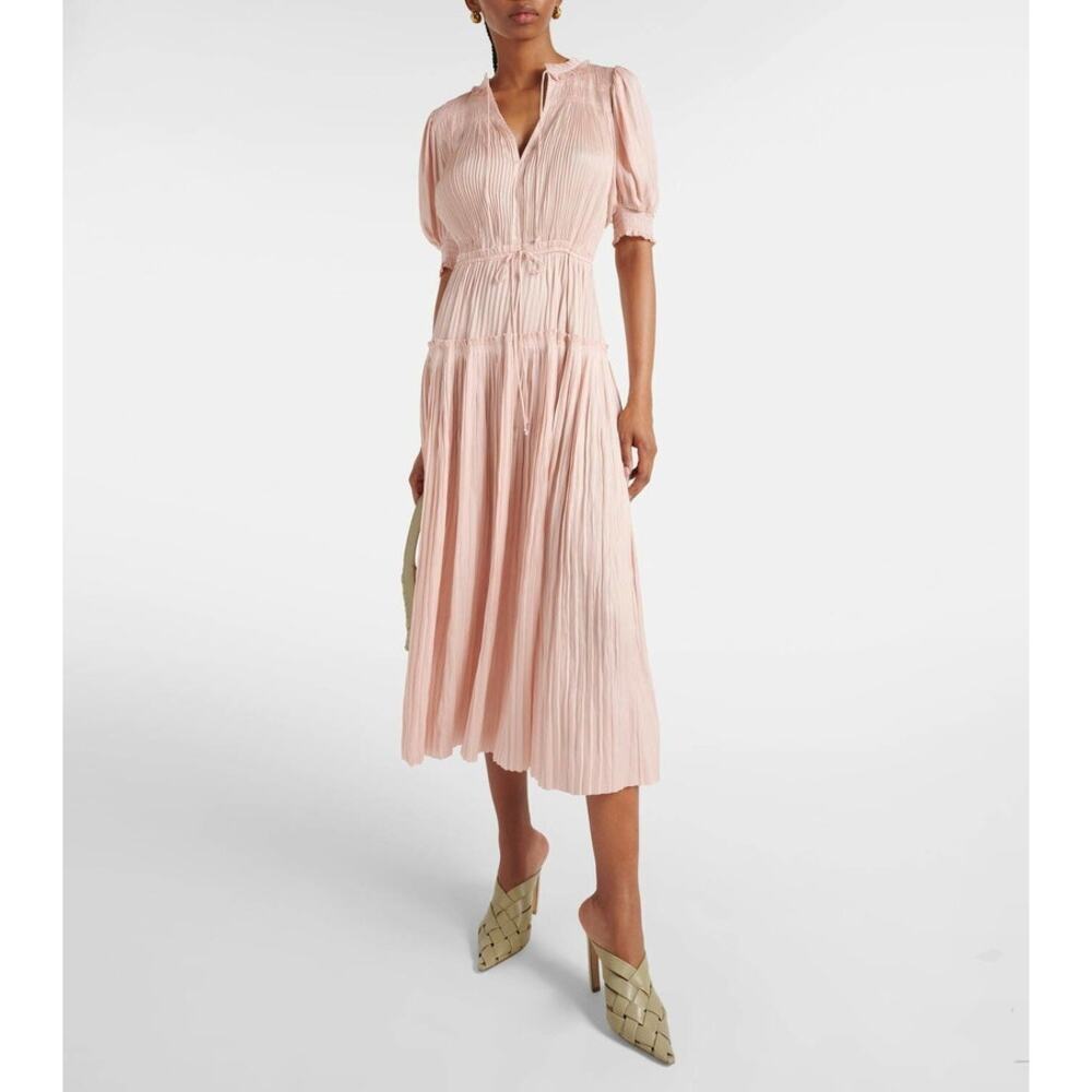 Ulla Johnson Astrid Pleated Midi Dress in "Peony" Pink Size 2